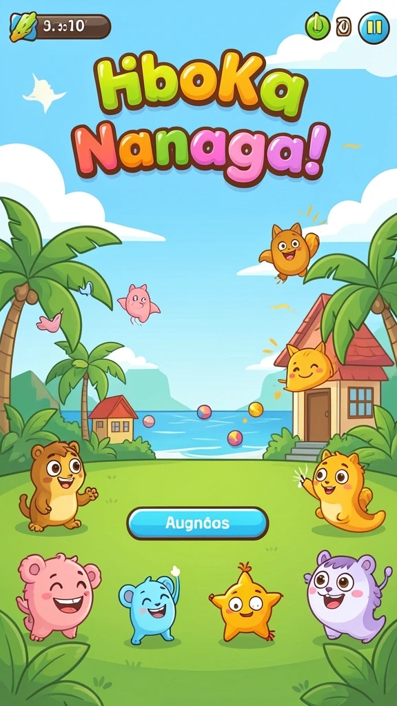 Screenshot menunjukkan tampilan level pertama yang penuh warna.