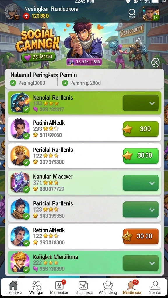 Antarmuka sosial untuk berinteraksi dengan pemain lain.